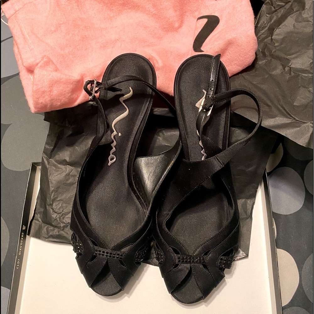 Nina black spicy peep toe heels